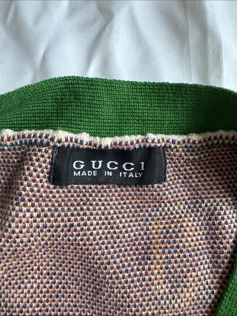 Gucci like Beige Cardigan with Green Trim and GG Motif with Tiger - Picture 5 of 7